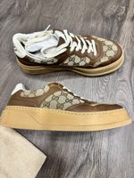 Gucci GG Canvas Brown Leather Sneakers - Size 42it