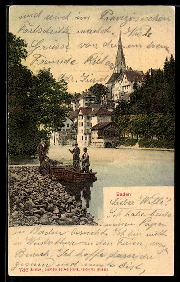 Ansichtskarten: AK Baden, Ortspartie mit Boot, 1901 – Gebraucht aus Berlin von bartko-reher