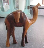 Vintage Holzfigur Dromedar mit Tragkörben, H= 14 cm
