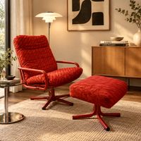 Vintage Lounge-Sessel mit passendem Hocker – Designklassiker