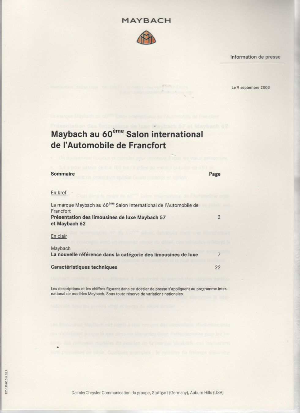 Maybach Documenti: Pressemappe Maybach 57 und Maybach 62 Guard – Nuovo e nell'imballaggio originale da Corminboeuf venduto da corbay 1