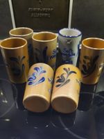 7 Originale Steingut Becher "Saft vom Fass"