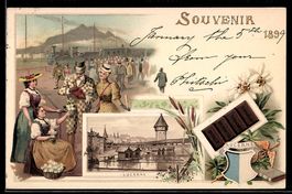 Lithographie Luzern, Kakao Suchard, Brückenpartie mit Sicht 