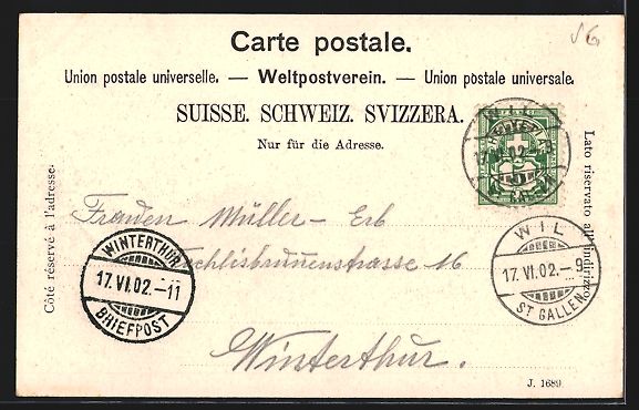 Cartoline postali: AK Wil /SG, Teilansicht mit Kirche, 1902 – Usato da Berlin venduto da bartko-reher 1