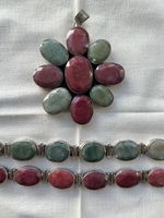Set zwei Armbänder und Anhänger Smaragd Rubin