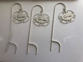 Gartendeko Schilder, 3 Stk, Metall, Weiss, Vintage Look