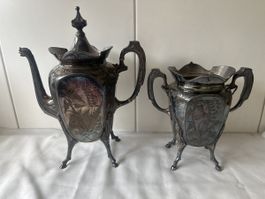 Versilbertes Jugendstil Tee-Service,Quadruple Plate, Rarität