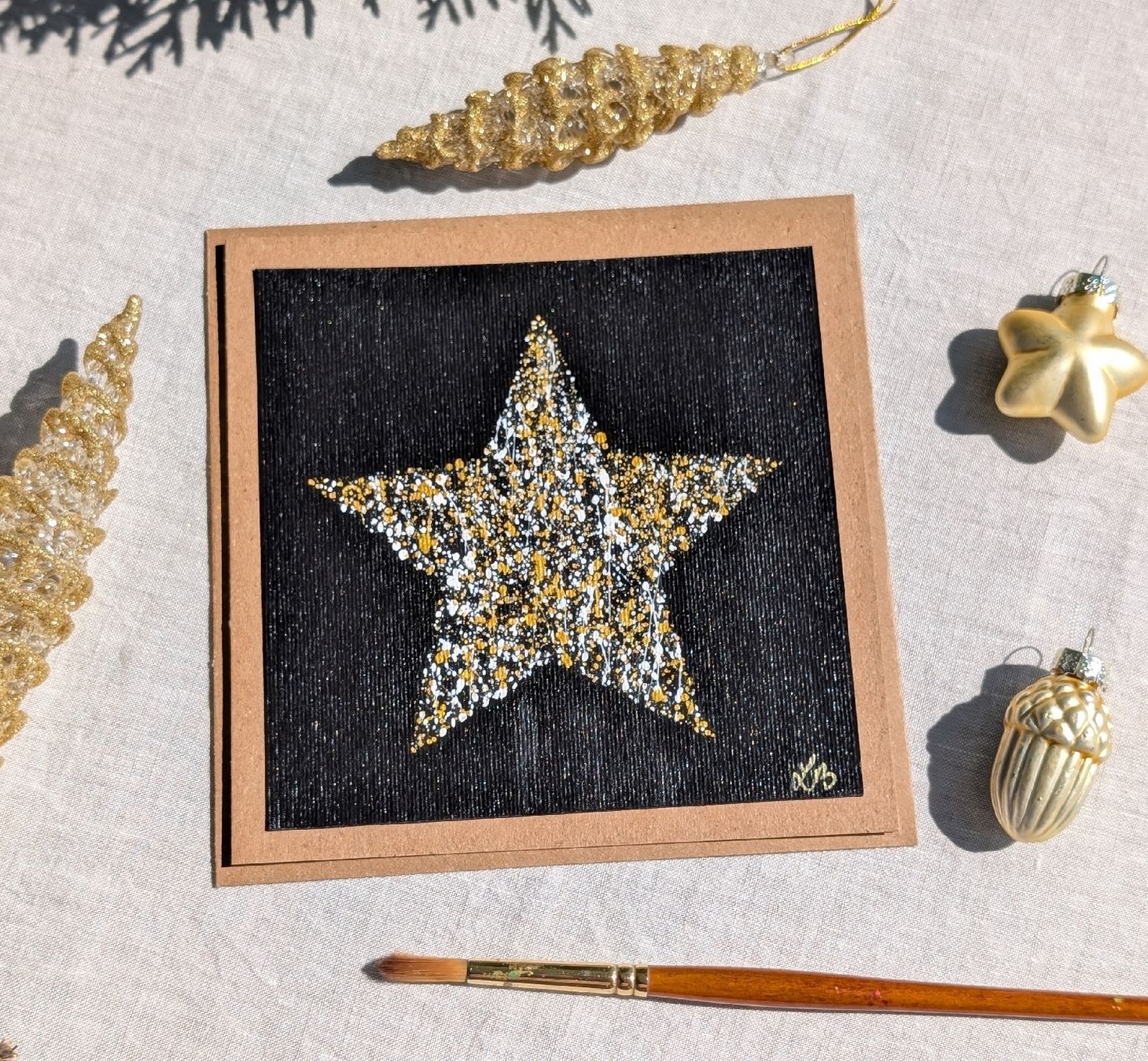 Karten: 2er Set Weihnachtsarten Handgemalt–Modern Stern & Tannenbaum – Neu und originalverpackt aus Winterthur von LaVieColor 2