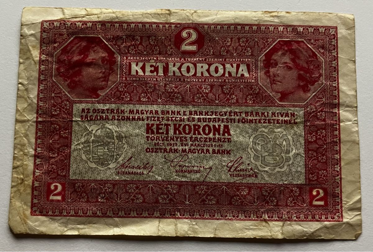 Banknoten: Österreich 2 Kronen 1917 – Gebraucht aus Algetshausen von Carrhard 1