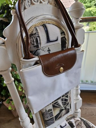 Longchamp Le Pliage Tasche Weiss/Braun – Vintage – Lederdeta