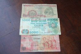 Ghana 1/2 000/5 000 Cedis bien circulés