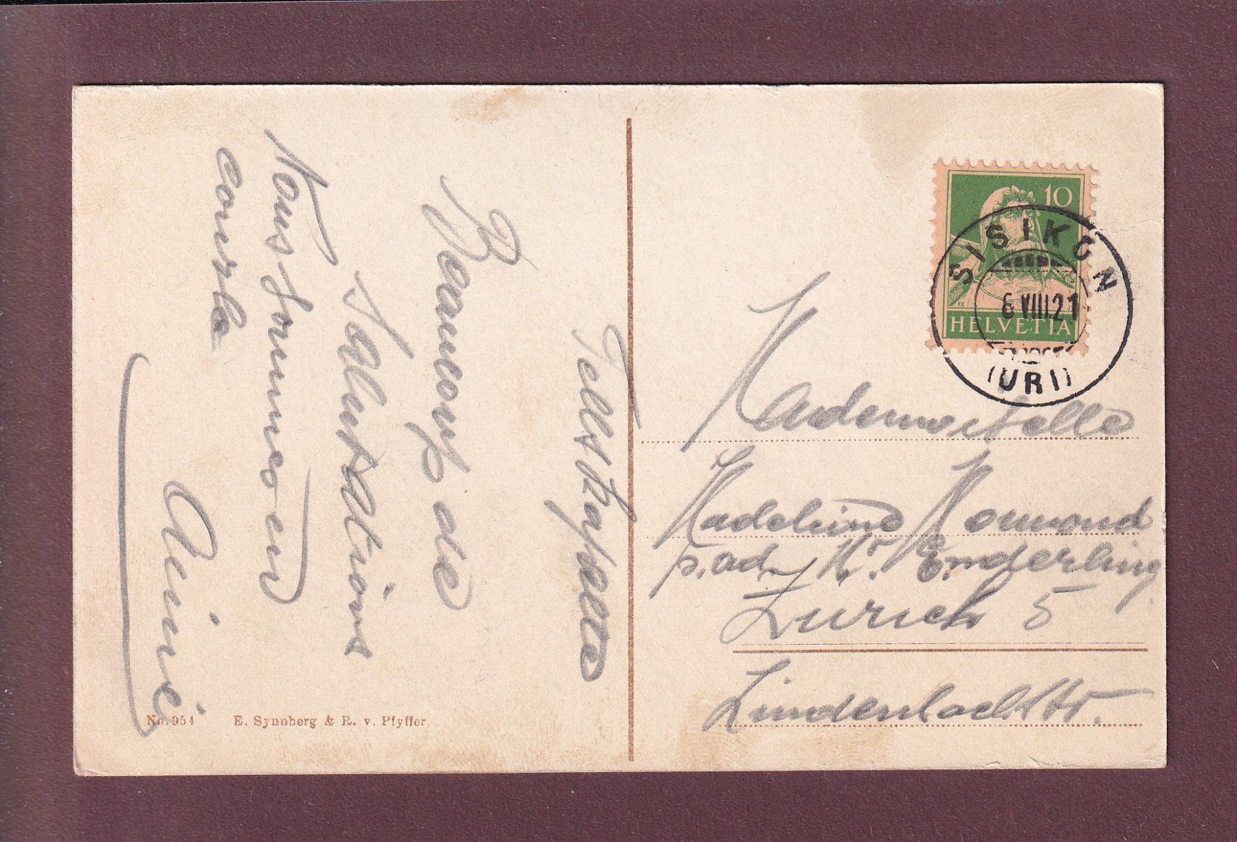 Cartoline postali: TELLSKAPELLE - 1921 – Usato da Pully venduto da nicecards 1