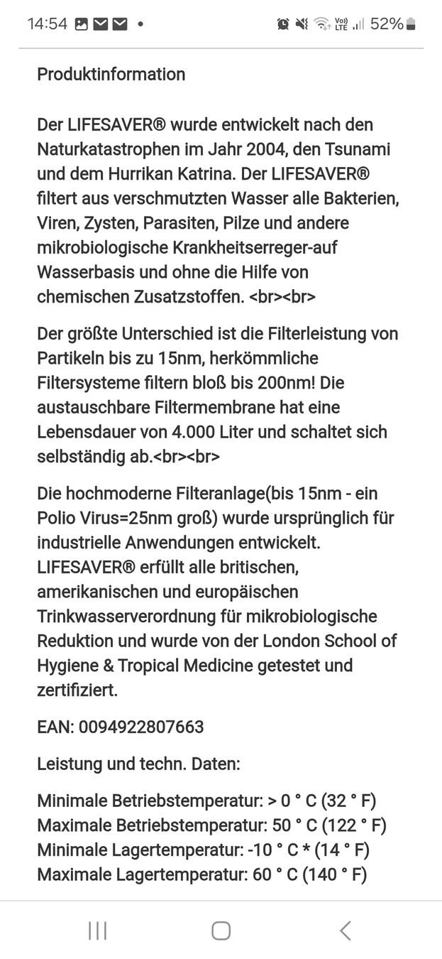 Sanitari: Wasser Filter/Aufbereiter - Livesaver Bottle – Nuovo e nell'imballaggio originale da Merenschwand venduto da palin33 5