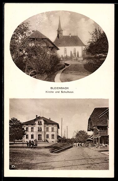 Cartoline postali: AK Bleienbach, Kirche und Schulhaus – Usato da Berlin venduto da bartko-reher