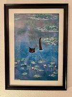 Affiche encadrée chat façon Monet / Nymphéas  35 × 75 cm