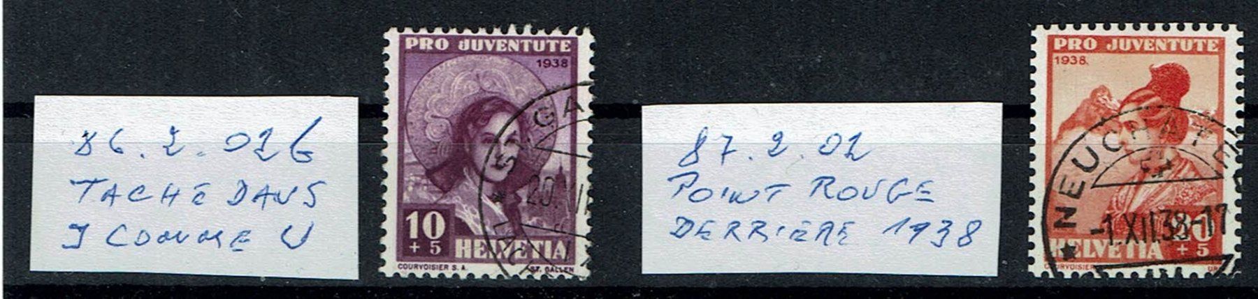 Alle Briefmarken: Pro Ju oblit. variété 86.2.02b + 87.2.02 – Gebraucht aus Neuchâtel von yacamoto