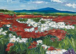Blumenwiese Gemälde, Öl auf Leinwand, Sommerfarben