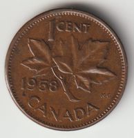 1958 Kanada Canada 1 One Cent QE II Münze, Maple Leaf