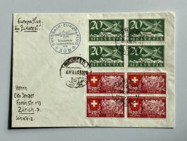 Flugpost 1939, gest. Zürich, Bukarest, verschobener Rotdruck