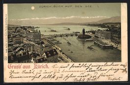 Lithographie Zürich, Blick auf den See