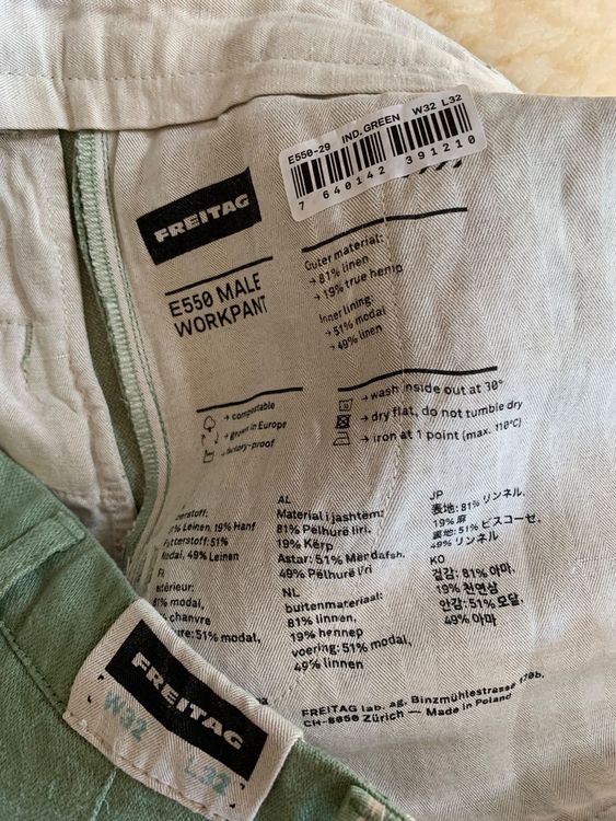 FREITAG E550 MALE WORKPANT HOSE W32 L32 Neu mit Etikett | Acheter sur  Ricardo