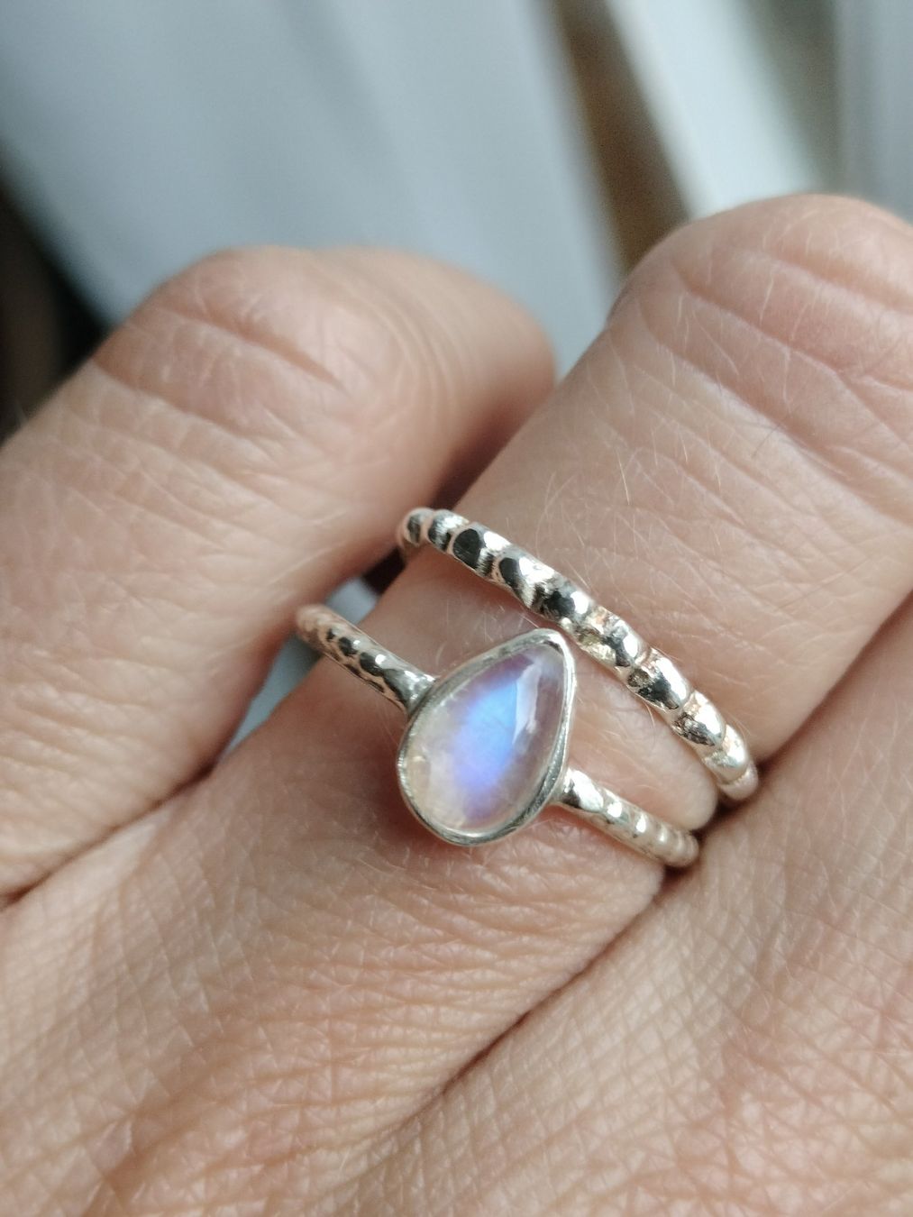 Anelli: Regenbogen Mondstein Ring Set in 925 Solid Sterling Silber – Nuovo (secondo la descrizione) da Schwyz venduto da els_7cys 4