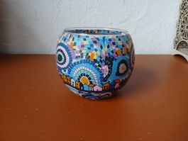 Mosaik Glas, Windlicht, Teelicht, Fimo