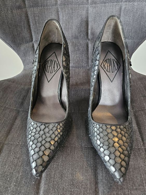 Escarpins talon carré gris argent femme | La Halle
