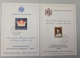 2x FÜRSTENTUM LIECHTENSTEIN Briefmarken-Belege 1970/71