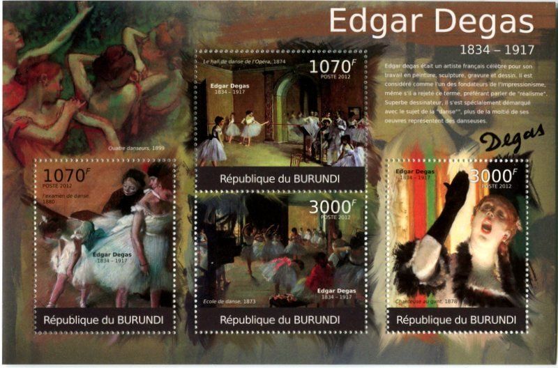 Tutti i francobolli: Block "Malerei. Edgar Degas". Burundi – Nuovo e nell'imballaggio originale da Basel venduto da Butsch5