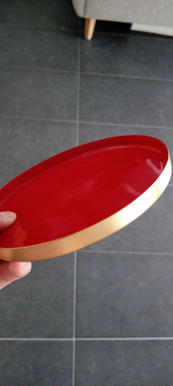 Candele: Rotes Dekotablett mit Goldrand,mit 3 Dochtkerze – Nuovo (secondo la descrizione) da Burgdorf venduto da carodesign1 1