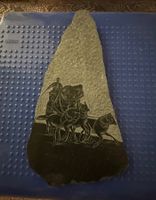 Schieferplatte Gravur Pferde Kutsche Dekoration  Deko