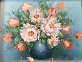 43 cm breitx38cm hoch/ Cartier/ Öl Gemälde Blumen Stillleben