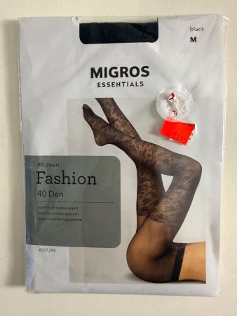 MIGROS Essentials, Strumpfhose Fashion, Gr. M, Schwarz/Blätt