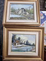 Winter-Gemälde-Set, Öl auf Leinwand, gerahmt, Vintage!