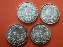4 x 1/2 Fr. 1944 - 46 - 48 - 1950  unz. / stgl. - Ungereinig