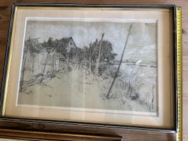 Landschaftszeichnung gerahmt 55x40cm, guter Zustand