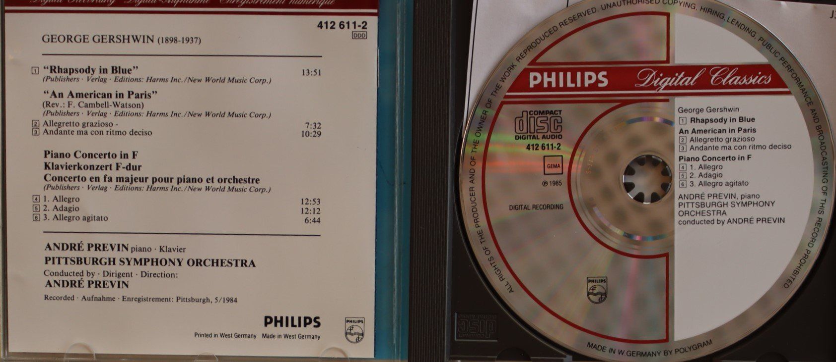 CD: Pittsburgh Symphony Orchestra/André Previn – Gerschwin - Rha – Usato da Luzern venduto da CONTENTI 1