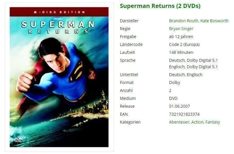 Tutti i DVDs: Superman - Returns - DVD – Usato da Buchrain venduto da Sssschaller