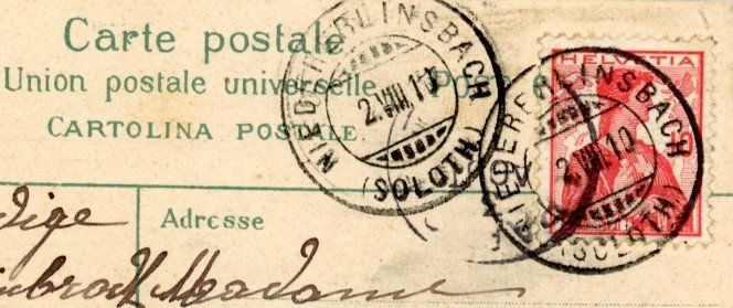 Ansichtskarten: Niedererlinsbach   SO          um 1910 – Gebraucht aus Brig von Valcards54 1