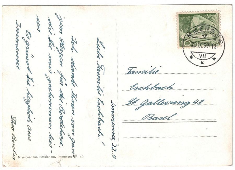Cartoline postali: Immensee, Missionshaus Bethlehem, gelaufen 1959 – Usato da Frauenfeld venduto da POML 1