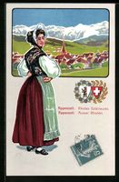 Appenzell, Ortsansicht, Frau in Tracht, 