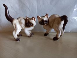 2 Siamkatzen-Figuren aus Keramik, Deko, für Sammler