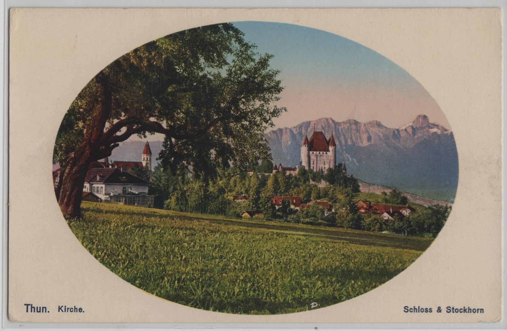Cartoline postali: Thun - Kirche, Schloss & Stockhorn – Antico da Ettingen venduto da Kartenplanet
