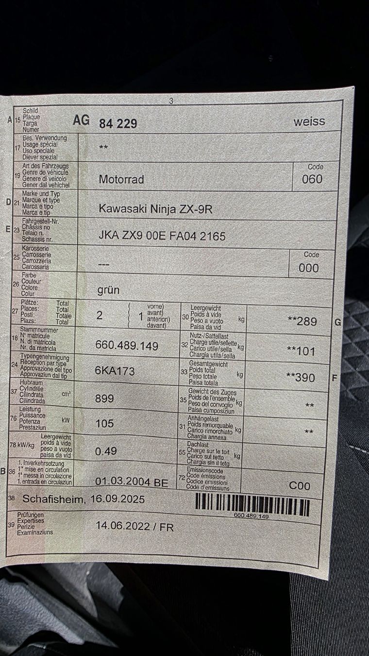 Kawasaki Strada: Kawasaki Ninja ZX-9R – Usato da Dottikon venduto da swi_n76l 6