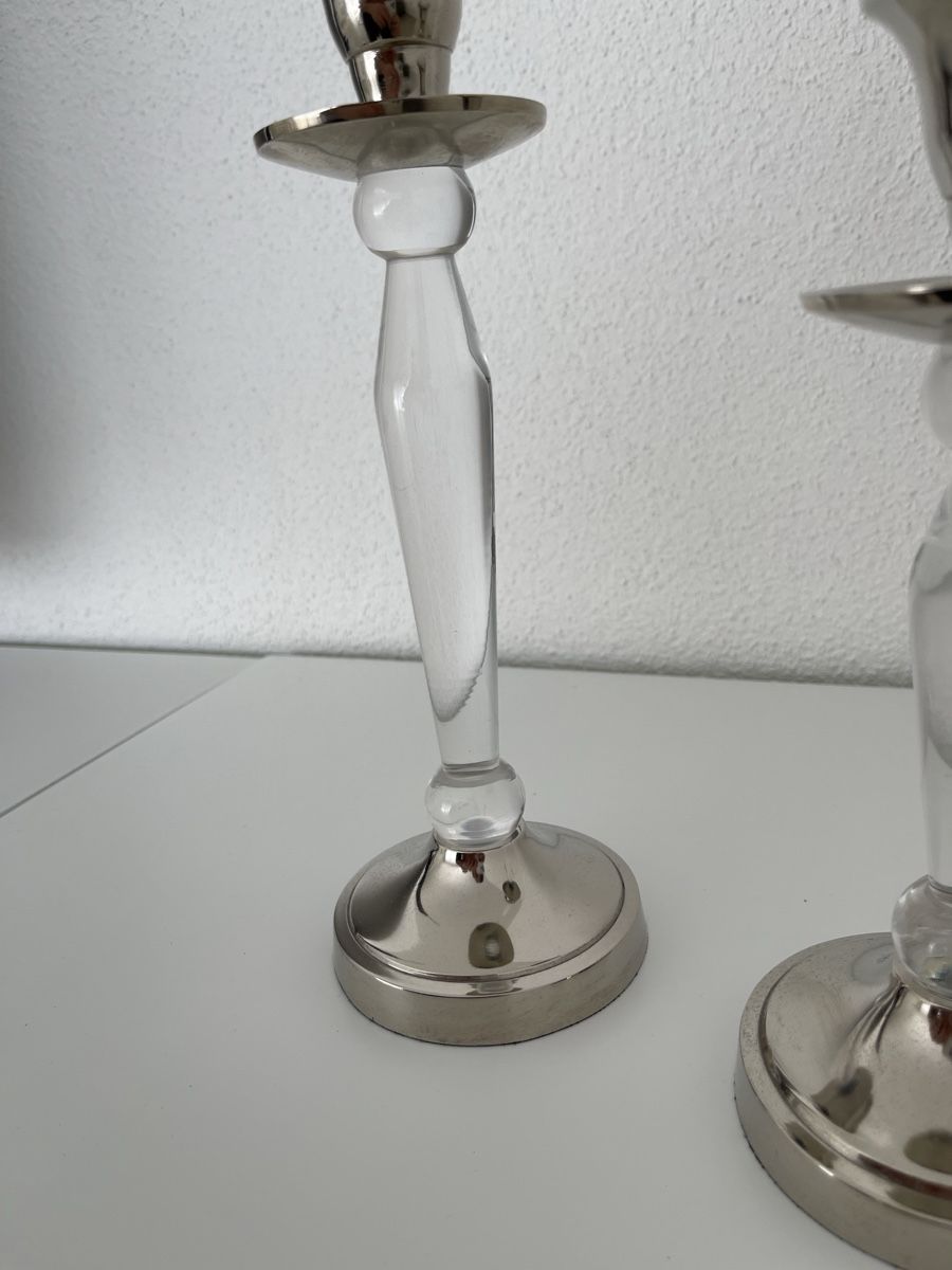 Portacandele: 2x Kerzenständer, Silber (Chrom) & Acryl – Usato da Wohlen AG venduto da abaci 2
