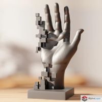 Pixelated Hand Sculpture – Contemporary Glitch Art - 3D Prt