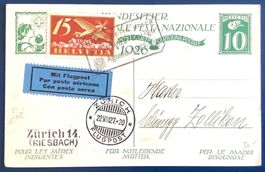 1926 Pro Patria Bundesfeier Flugpost Karte Erstflug ZH
