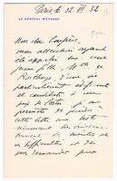 General Maxime Weygand 1867-1965 Autograph Brief 1932