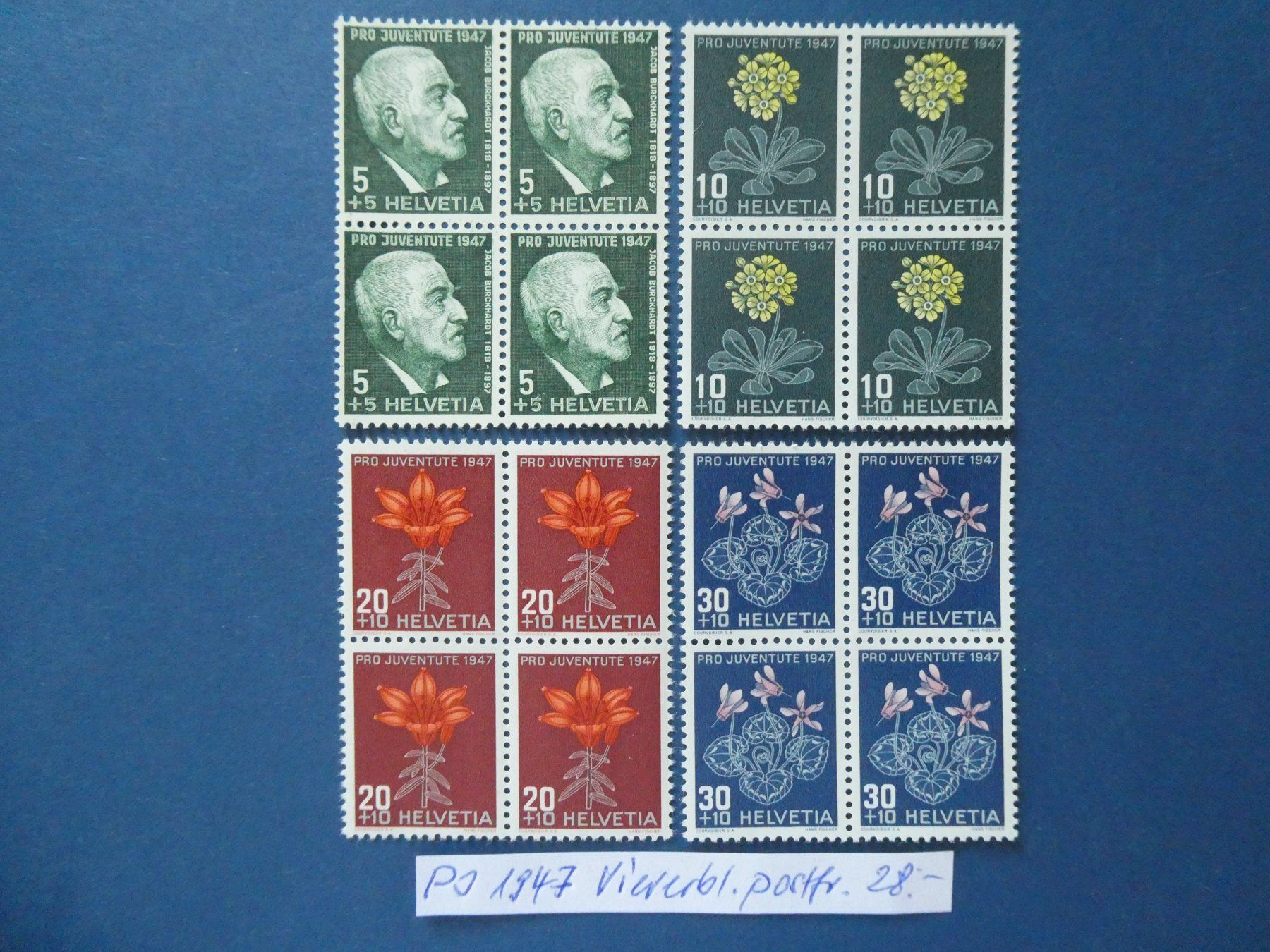 Tutti i francobolli: PJ 1947 postfrische ** Viererblöcke – Usato da Lausen venduto da Herbamare01